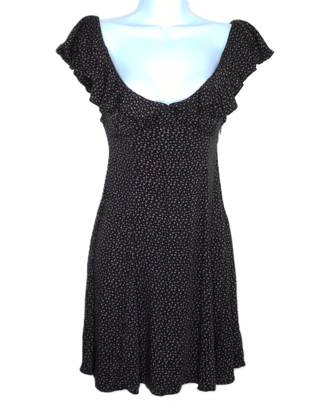 Kimchi Blue Mini Dress Flowy Scoop Sweetheart Neckline Black & Cream Floral XS